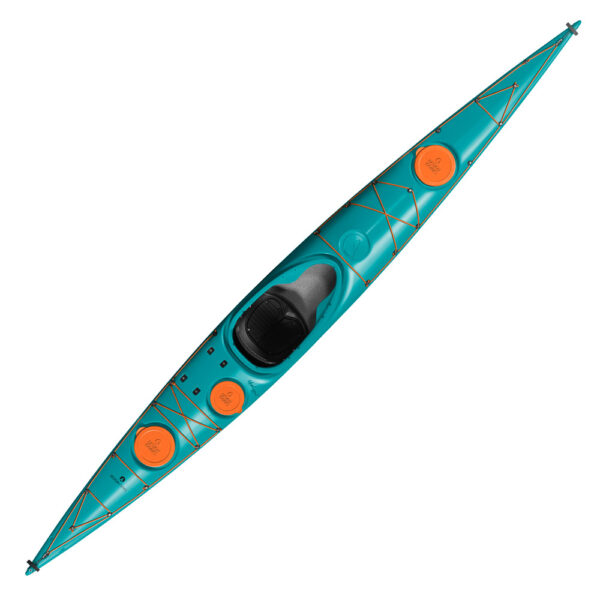 designkayaks produktbillede top view unplugged plast pe turquoise sea havkajak